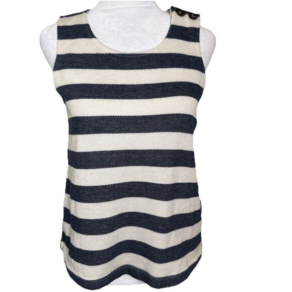 Anthropologie XS Sunday in Brooklyn Navy Ivory Stripe Sleeveless Top - Picture 1 of 8